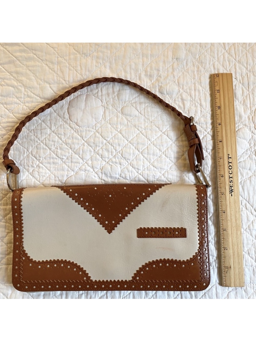Dior D Trick Leather Two-Tone Brown and Cream Shoulder Bag